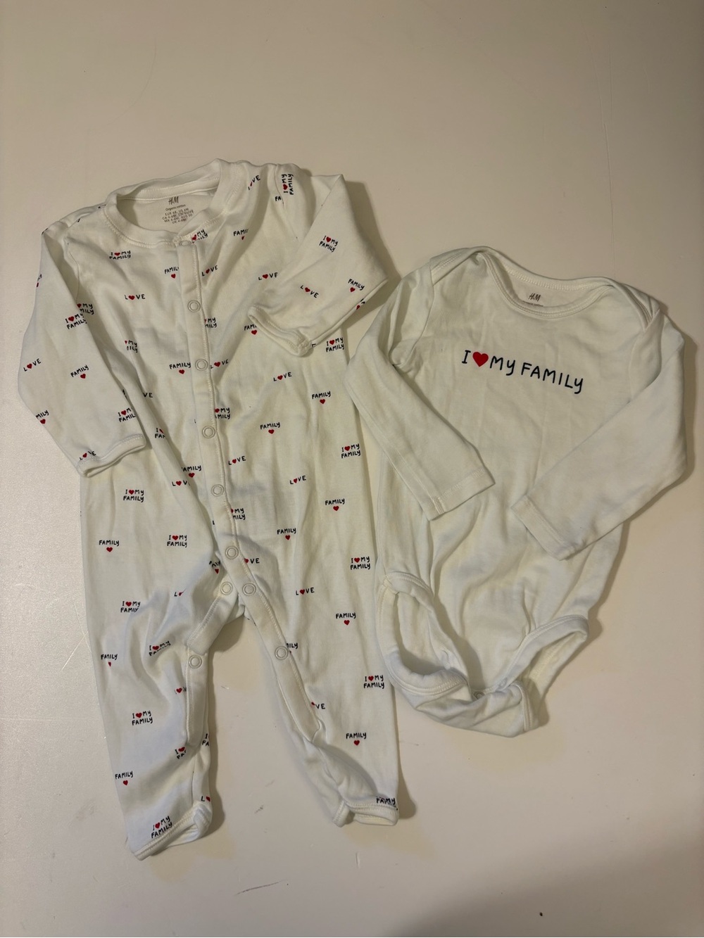 H&M White Baby One-Piece Set with Red Heart Accent